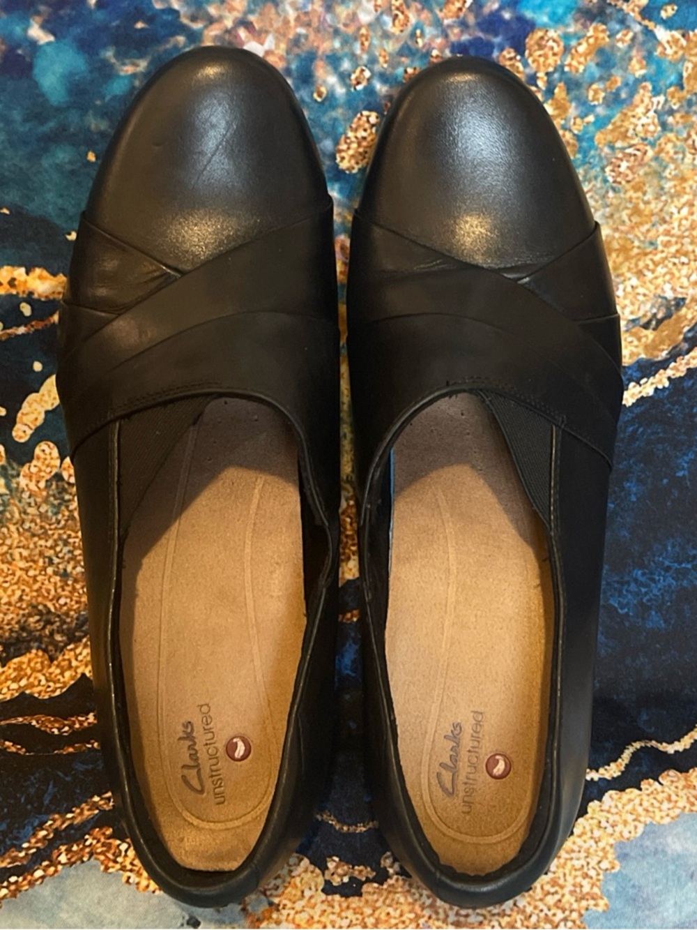 Clarks Unstructured Women’s Black Leather Slip-On Shoes Size 9 Work Casual
